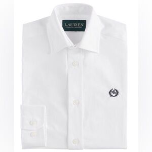 Lauren Ralph Lauren Dress Shirt Youth Boys Sz 16 White Button Front Crest Formal